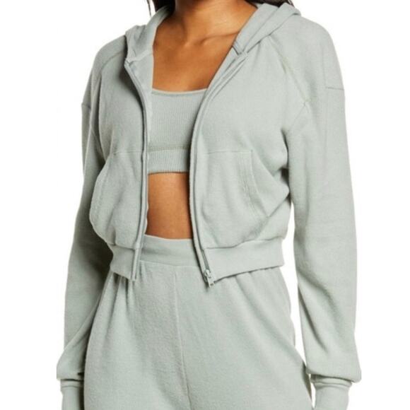 SKIMS Tops - SKIMS Waffle Hoodie Cropped Style Full Zip Sage Green In Size XXS